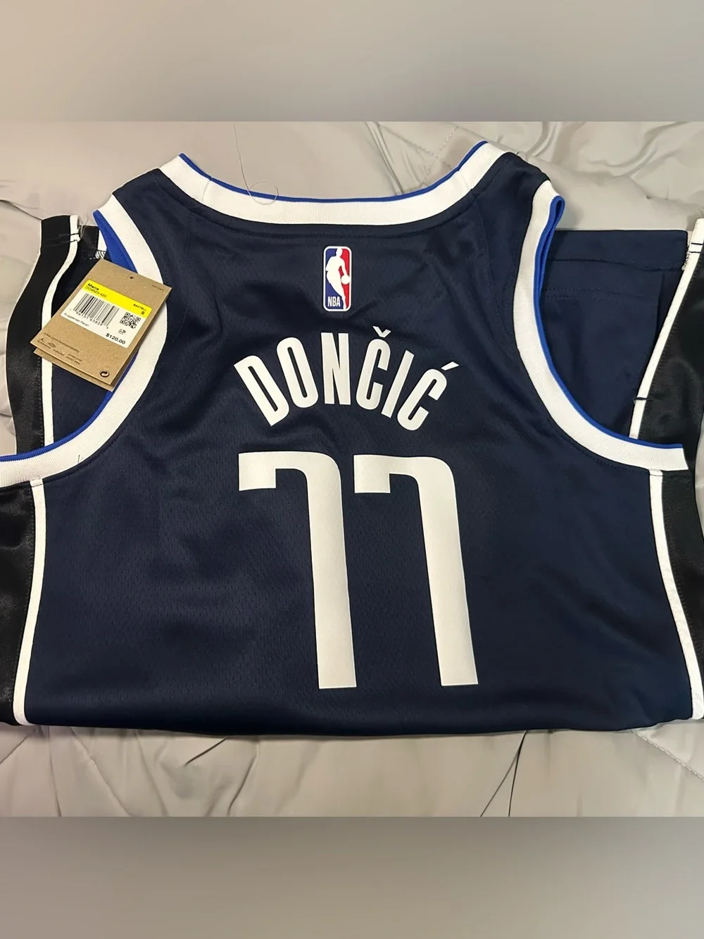 Jordan Navy and White Luka MAVS Basketball Jersey with Blue Trim